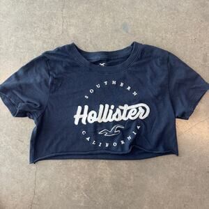 Vintage Y2k Hollister Spellout Embroidered Navy Graphic Crop Top XS